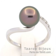 Anello in Argento e 1 Perla di Tahiti Semi-Rotonda B 8.9 mm