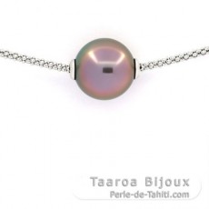 Collana in Argento e 1 Perla di Tahiti Rotonda B 12.6 mm