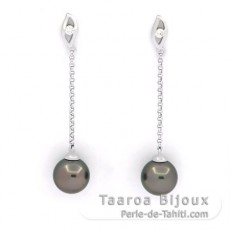 Orecchini in Argento e 2 Perle di Tahiti Rotonde C 8.3 mm