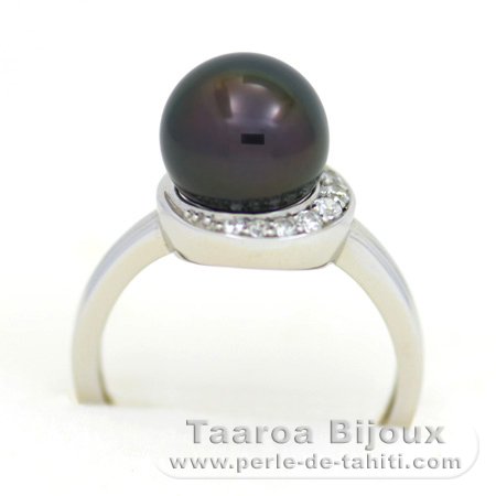 Anello in Argento e 1 Perla di Tahiti Rotonda B 9.3 mm