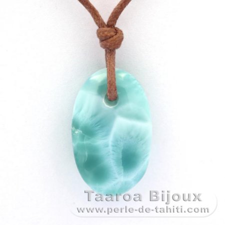 Collana in Cotone e 1 Larimar - 21.5 x 13.2 x 6.4 mm - 2.85 gr