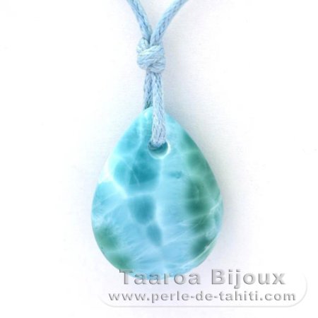 Collana in Cotone e 1 Larimar - 23.3 x 17.5 x 7.8 mm - 4.55 gr