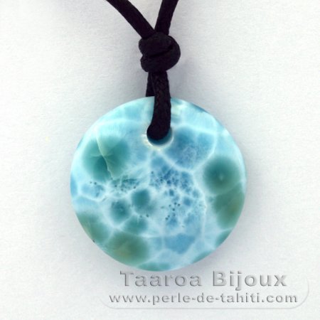 Collana in Cotone e 1 Larimar - 21 x 6.4 mm - 4.4 gr