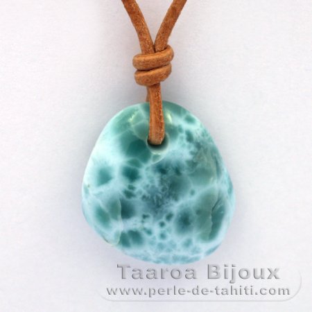 Collana in Cuoio e 1 Larimar - 23.1 x 20 x 8.2 mm - 5.7 gr