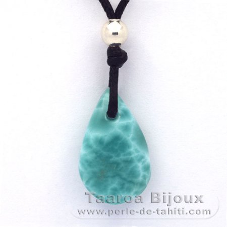 Collana in Cotone e 1 Larimar - 20.6 x 12.8 x 6.4 mm - 1.25 gr