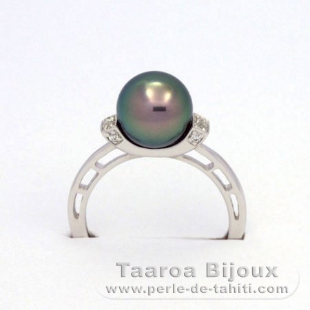 Anello in Argento e 1 Perla di Tahiti Rotonda B 8.8 mm