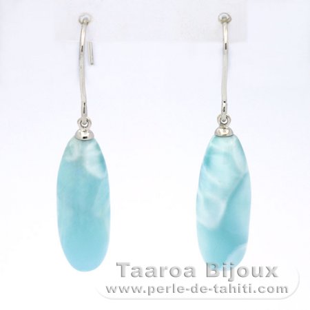 Orecchini in Argento e 2 Larimar - 22 x 8.5 x 7.5 mm - 5.03 gr