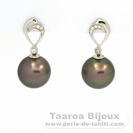 Orecchini in Argento e 2 Perle di Tahiti Rotonde C 11 mm
