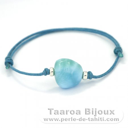 Braccialetto in Cotone e 1 Larimar - 13 x 14 x 7.6 mm - 2.38 gr