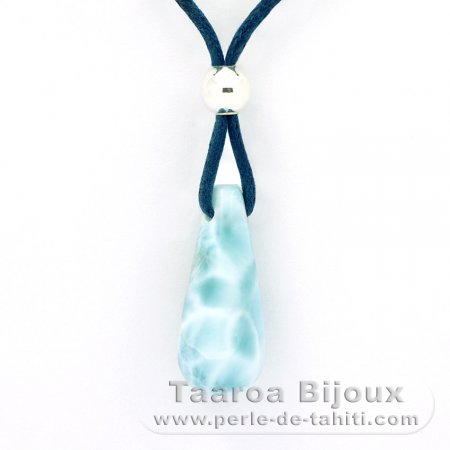 Collana in Cotone, Argento e 1 Larimar - 25 x 10 x 10 mm - 3.7 gr