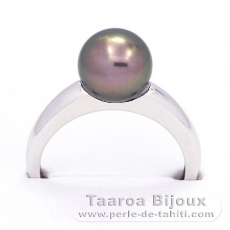 Anello in Argento e 1 Perla di Tahiti Rotonda B 8.7 mm