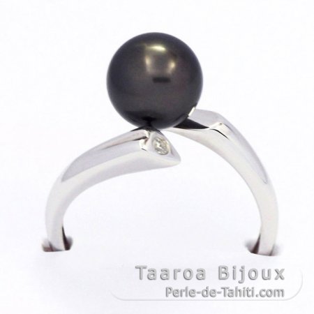 Anello in Argento e 1 Perla di Tahiti Rotonda B 8.3 mm