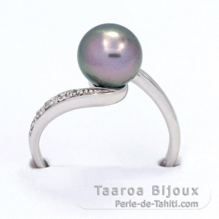 Anello in Argento e 1 Perla di Tahiti Rotonda C 8.3 mm