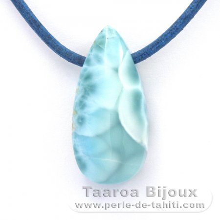 Collana in Cuoio e 1 Larimar - 30 x 14 x 10 mm - 7.7 gr