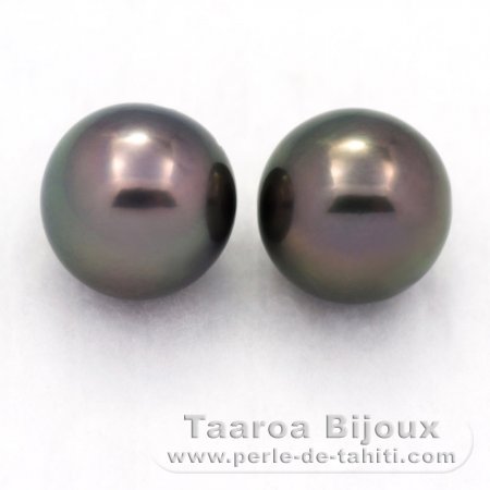 Lotto di 2 Perle di Tahiti Rotonde C 9.4 mm