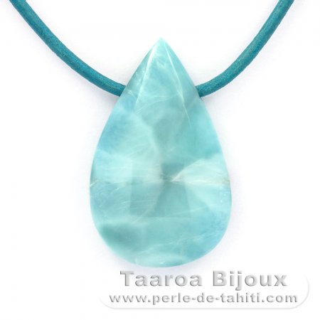 Collana in Cuoio e 1 Larimar - 38 x 23 x 8 mm - 12.5 gr