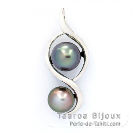 Ciondolo in Argento e 2 Perle di Tahiti Semi-Barocche B 8.7 et 9.7 mm