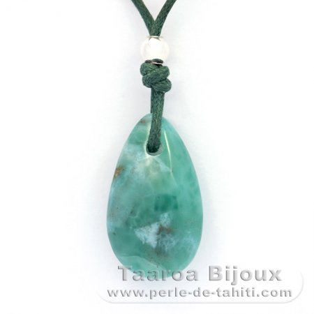 Collana in Cotone e 1 Larimar - 22 x 13 x 7.5 mm - 3.2 gr