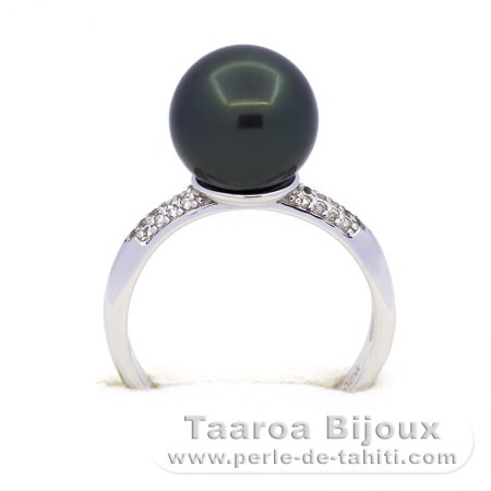 Anello in Argento e 1 Perla di Tahiti Rotonda C 10.5 mm