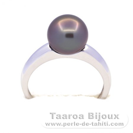 Anello in Argento e 1 Perla di Tahiti Rotonda B 9.3 mm