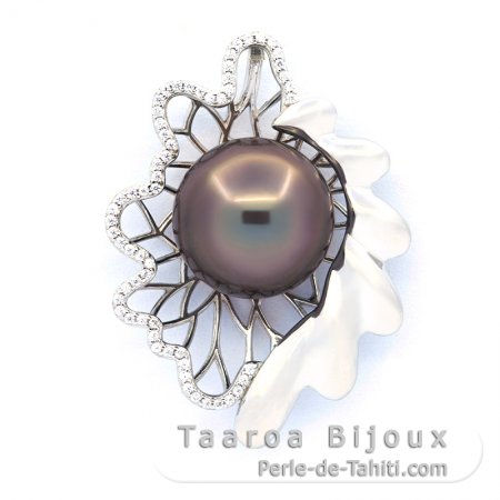 Ciondolo in Argento e 1 Perla di Tahiti Semi-Baroccha C 12.6 mm