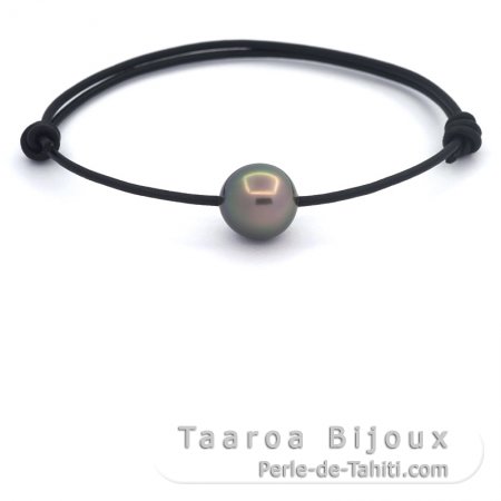 Braccialetto in Cuoio e 1 Perla di Tahiti Semi-Baroccha AB 10.9 mm