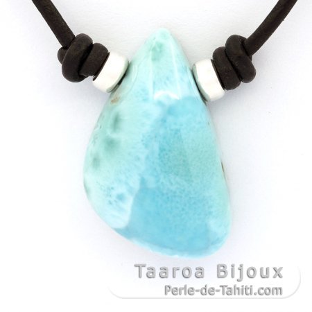 Collana in Cuoio e 1 Larimar - 26 x 17 x 10 mm - 7.3 gr