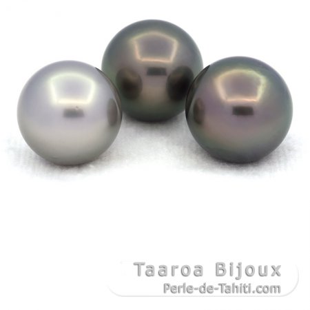 Lotto di 3 Perle di Tahiti Rotonde C di 12.5 a 12.8 mm