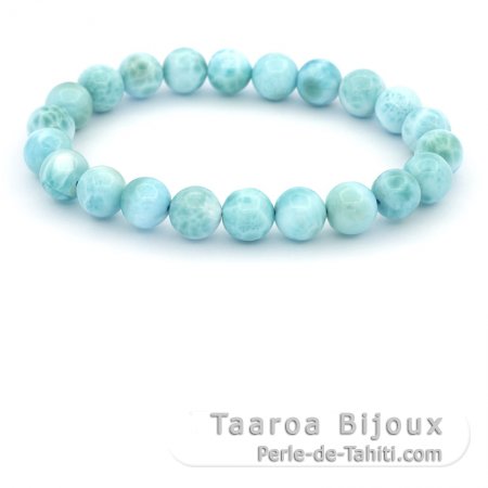 Braccialetto di 22 perle di Larimar - 8 a 8.4 mm - 16 cm - 17.8 gr