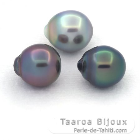 Lotto di 3 Perle di Tahiti Semi-Barocche C di 11 a 11.4 mm