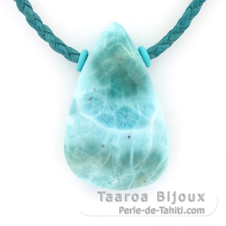 Collana in Cotone e 1 Larimar - 35.5 x 22 x 10 mm - 13.3 gr