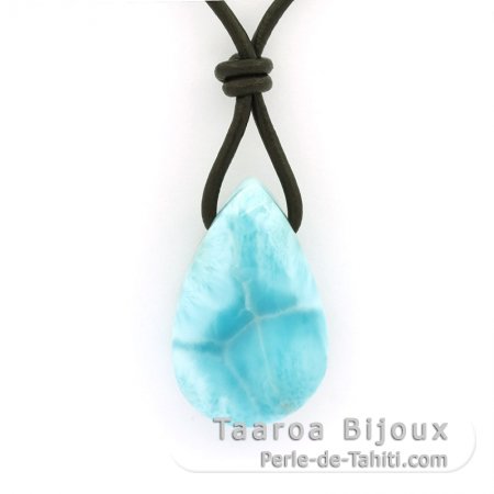 Collana in Cuoio e 1 Larimar - 26 x 16.5 x 9.2 mm - 6.2 gr