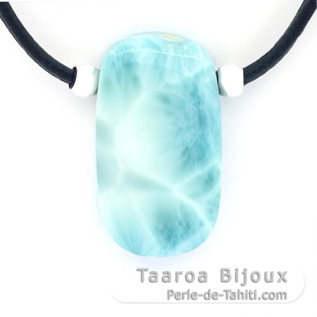 Collana in Cuoio e 1 Larimar - 32 x 18 x 8.5 mm - 10.5 gr