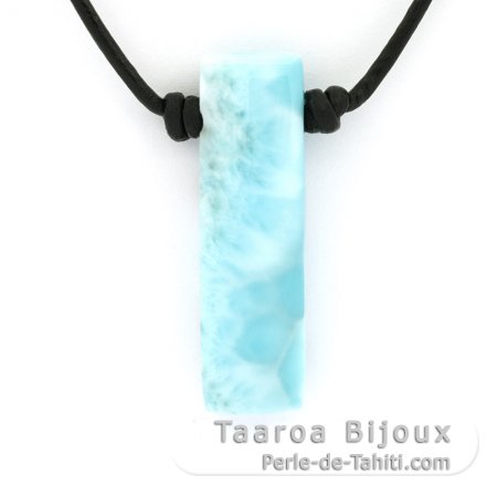 Collana in Cuoio e 1 Larimar - 37 x 11 x 6.8 mm - 6.3 gr