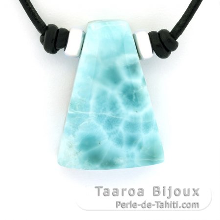 Collana in Cuoio e 1 Larimar - 26 x 18 x 8 mm - 6.5 gr