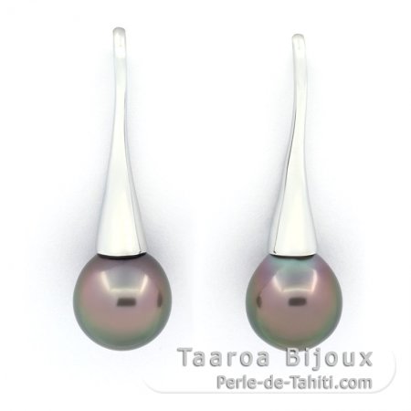 Orecchini in Argento e 2 Perle di Tahiti Semi-Barocche B 9.5 mm