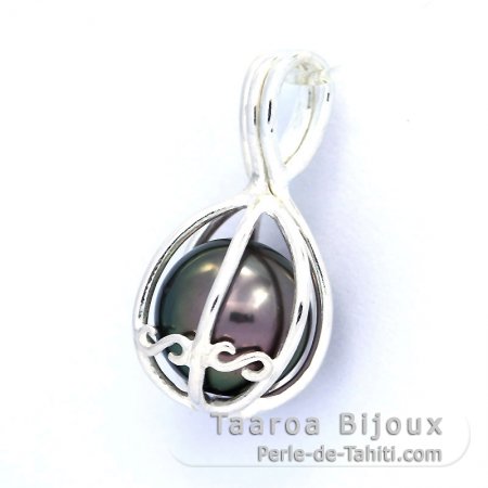 Ciondolo in Argento e 1 Perla de Tahiti Rotonda C 10.3 mm