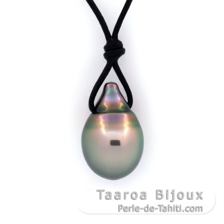 Collana in Cuoio di Canguro e 1 Perla di Tahiti Semi-Baroccha B 11.6 mm