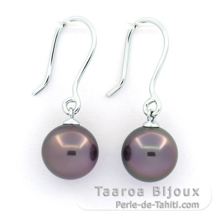 Orecchini in Argento e 2 Perle di Tahiti Rotonde BC 9.1 mm