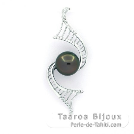 Ciondolo in Argento e 1 Perla di Tahiti Rotonda C 9.2 mm