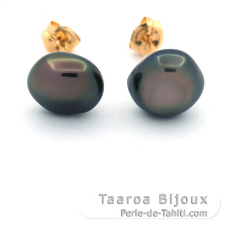 Orecchini in Oro 18K e 2 keishi di Tahiti