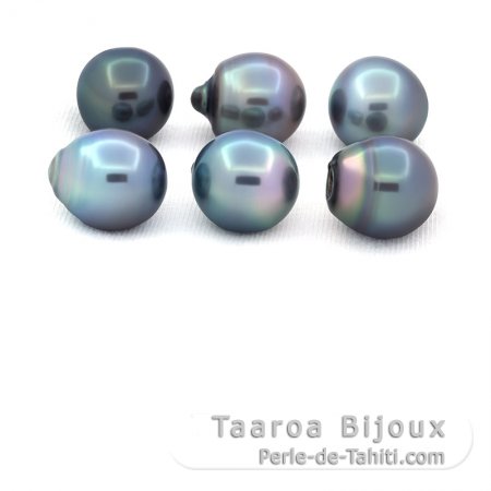 Lotto di 6 Perle di Tahiti Semi-Barocche C di 12.6 a 12.8 mm