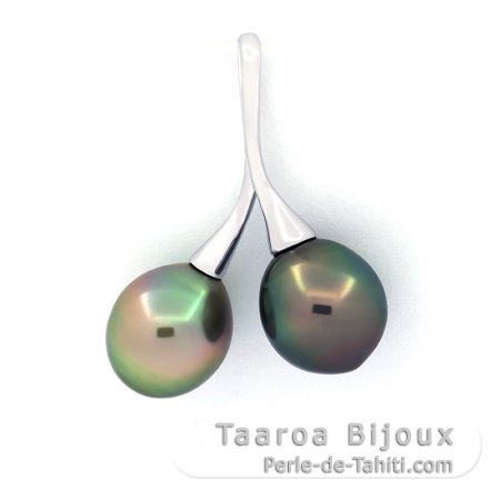 Ciondolo in Argento e 2 Perle di Tahiti Semi-Barocche B 9.3 e 9.5 mm