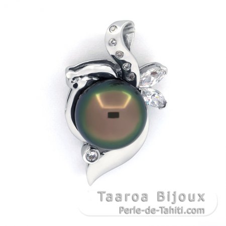 Ciondolo in Argento e 1 Perla di Tahiti Semi-Baroccha C 10.4 mm