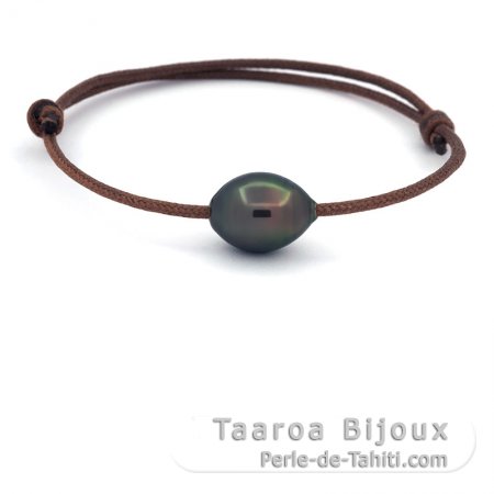 Braccialetto in Cotone Cerato e 1 Perla di Tahiti Semi-Baroccha C 11 mm