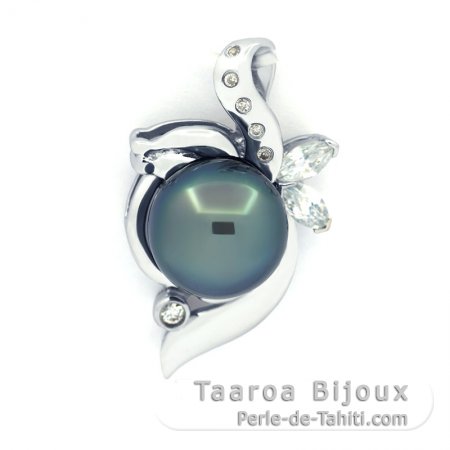 Ciondolo in Argento e 1 Perla di Tahiti Semi-Baroccha C 10 mm