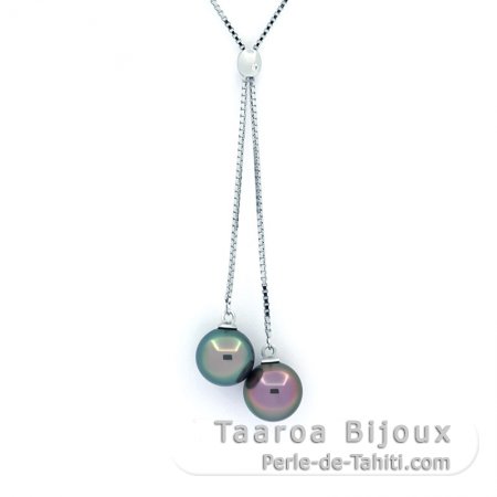 Collana in Argento e 2 Perle di Tahiti Rotonde B 8.6 mm