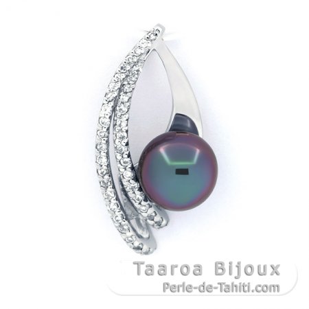 Ciondolo in Argento e 1 Perla di Tahiti Semi-Rotonda B 9.3 mm