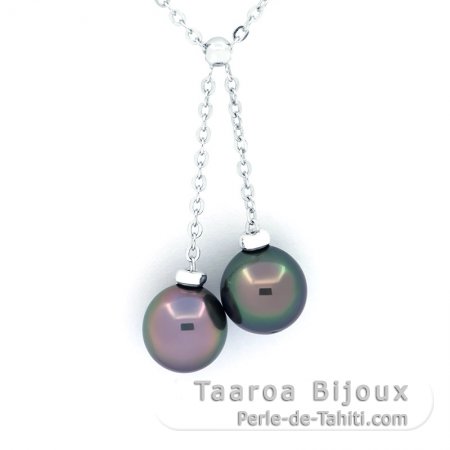 Collana in Argento e 2 Perle di Tahiti Semi-Barocche B 9.2 mm