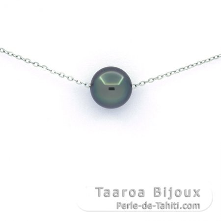 Collana in Argento e 1 Perla di Tahiti Rotonda C 8.6 mm